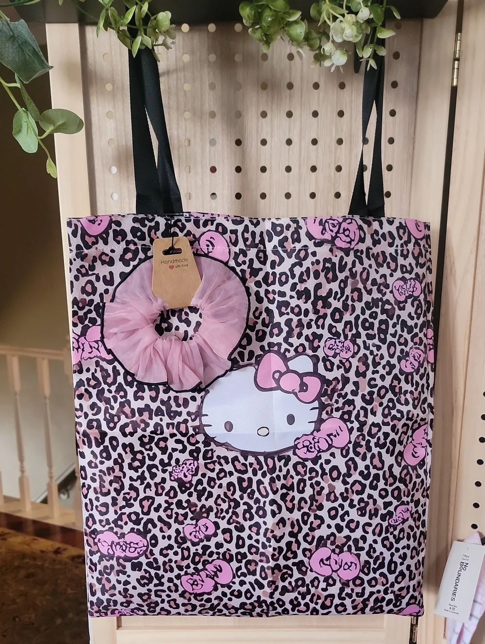 Hello Kitty Pink Leopard Print Kids Tote with Scrunchie Accent